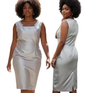 ANN KLEIN 🔖NWT! Silver Shantung Sheath Dress - Size 16